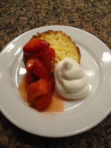 Orange Grand Marnier Cake with Strawberries and freshly whipped cream